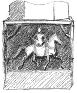 red sandstone altar with image of Epona on a horse